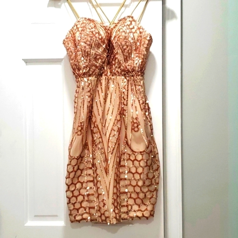 LATISTE cocktail Dress Strappy with Gold Glitter nwt small - Picture 2 of 14